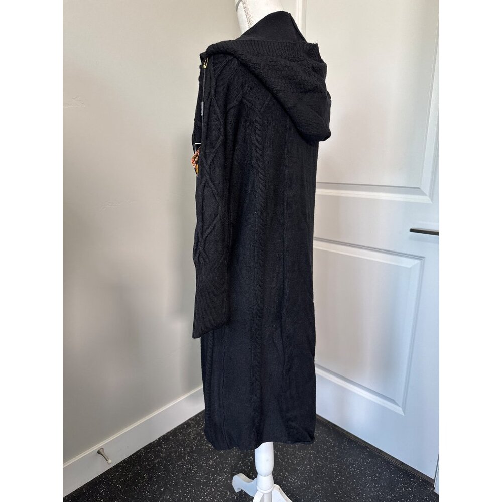 Cashmere Womens Long Black Cardigan Sweater Hoodie W/Cable Knit Pattern Soft - Picture 6 of 16
